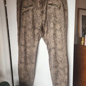 Zara Snakeskin Print Skinny Pants Womens 12 Gold Zip Ankle Mob Wife Indie Sleaze